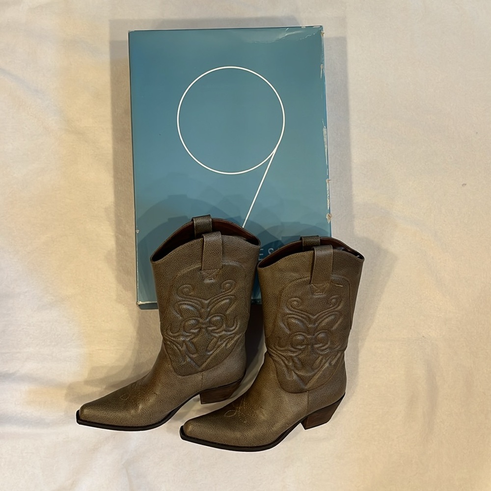 Nine West Western Boots Women's Size 9 1/2 M, Style Madeira, Brown Leather Upper